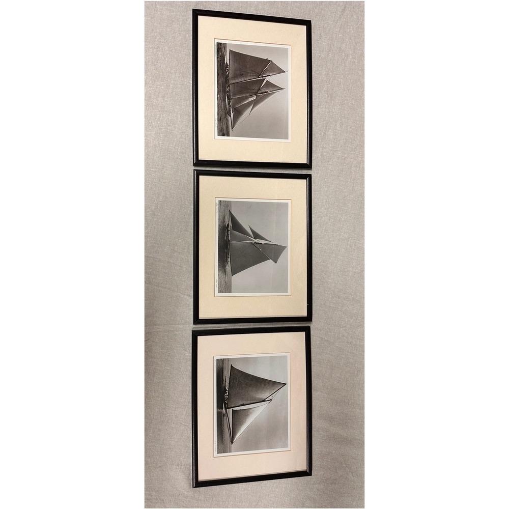 Framed Nautical Sailboat Prints Set of 3 Shamrock Sandbagger Commodore B&W Art